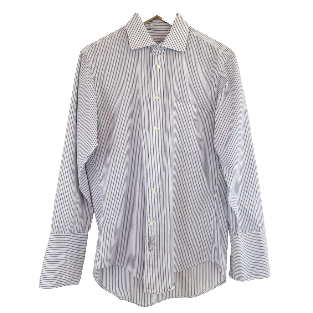 Christian Dior Fitted Men's Dress Shirt Blue White Stripe Sz 15.5 32 Button Down